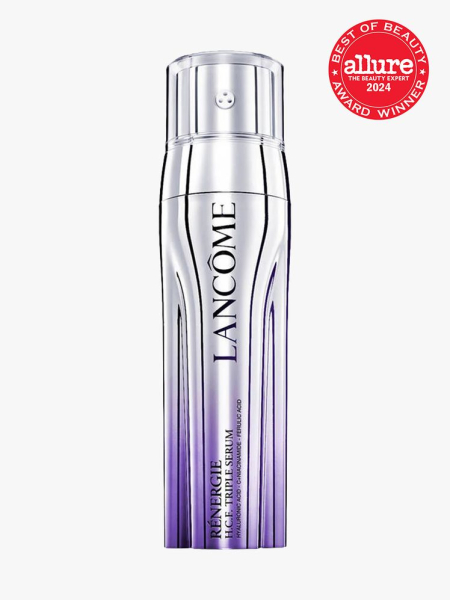 eye cream in branded purple and silver gradient bottle with cap on light gray background with red and white 2024 allure best of beauty seal