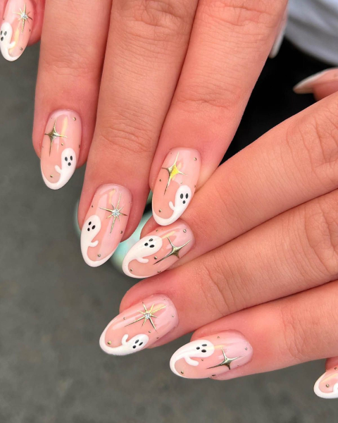 Halloween Nail Idea ghost french tips