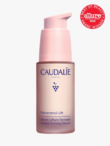 Caudalie Resveratrol-Lift Serum in branded component on a light gray background with the 2026 best of beauty seal in the top right corner