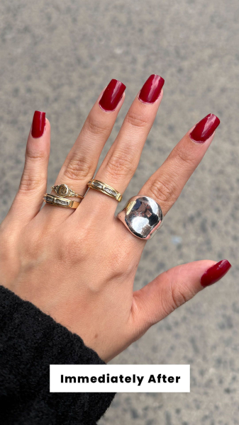 Allure designer Briana Rengifo immediately after applying Chillhouse Forever Wear Nail Polish